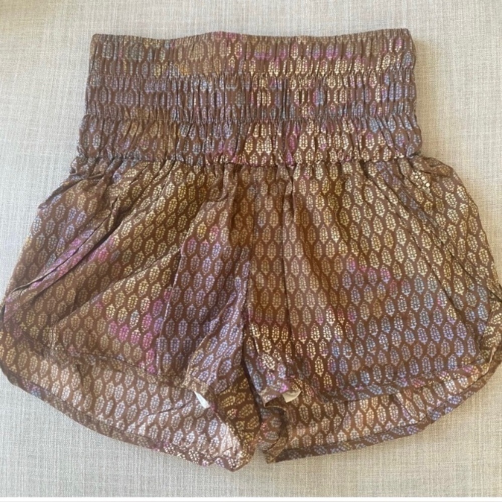 FP Movement by Free People High-Waist Brown Metallic Patterned Shorts